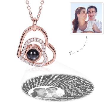 Ich Liebe Dich Halskette In 100 Sprachen Projektion Foto Graviert Halskette, Perfektes Geschenk Rose Gold Plattiert - Silber