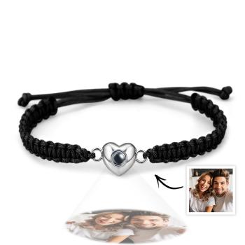 Benutzerdefiniertes, Schlichtes, Modisches Schwarzes Seil-armband Mit Bildprojektion In Herzform - ihrenamenskettede