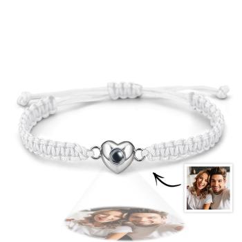 Benutzerdefiniertes, Schlichtes, Modisches Schwarzes Seil-armband Mit Bildprojektion In Herzform - ihrenamenskettede