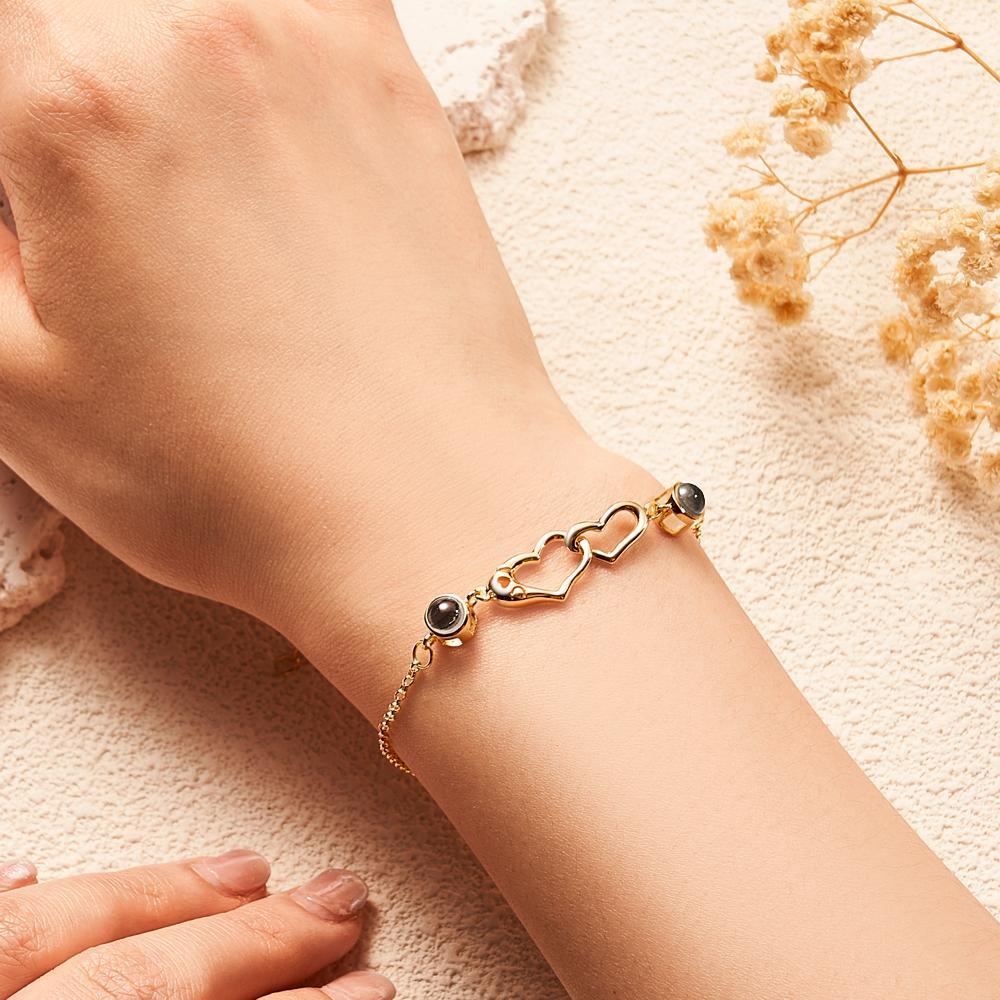 Armband Mit Zwei Herzprojektionen, Personalisiertes Bild Im Armband, Andenken, Schmuck, Trendiges Geschenk Für Die Beste Freundin - ihrenamenskettede