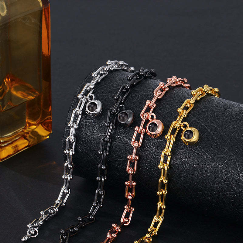 Personalisiertes Armband Mit Projiziertem Bild Und Rundem Anhänger. Hübsches Weihnachtsgeschenk Für Den Ehemann - ihrenamenskettede