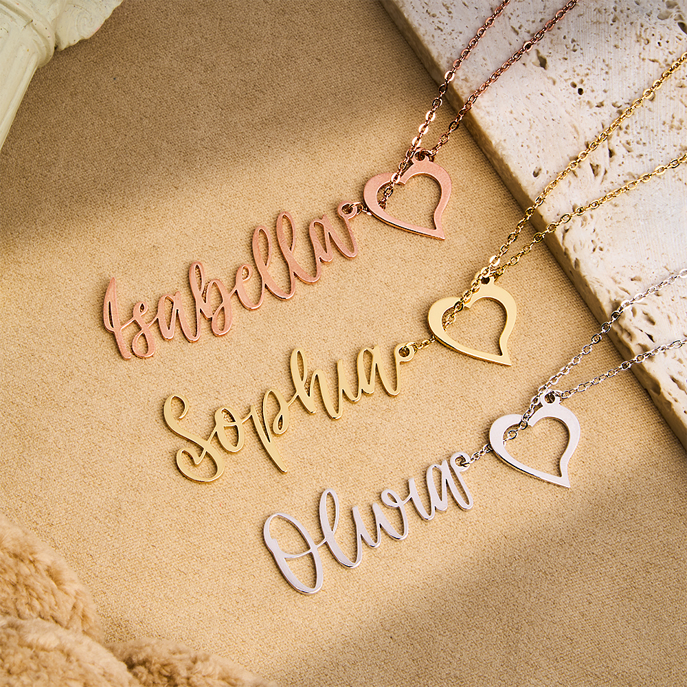 Personalisierte Herz-namenskette Für Damen, Y-förmige Halskette Mit Namens- Und Herzanhänger, Valentinstagsgeschenk - namenecklacede