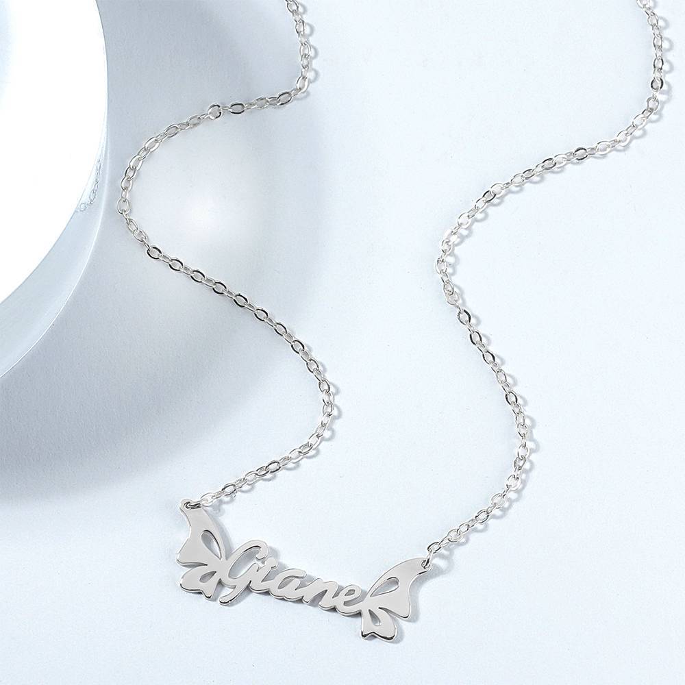 Personalized Butterfly Name Necklace Silver