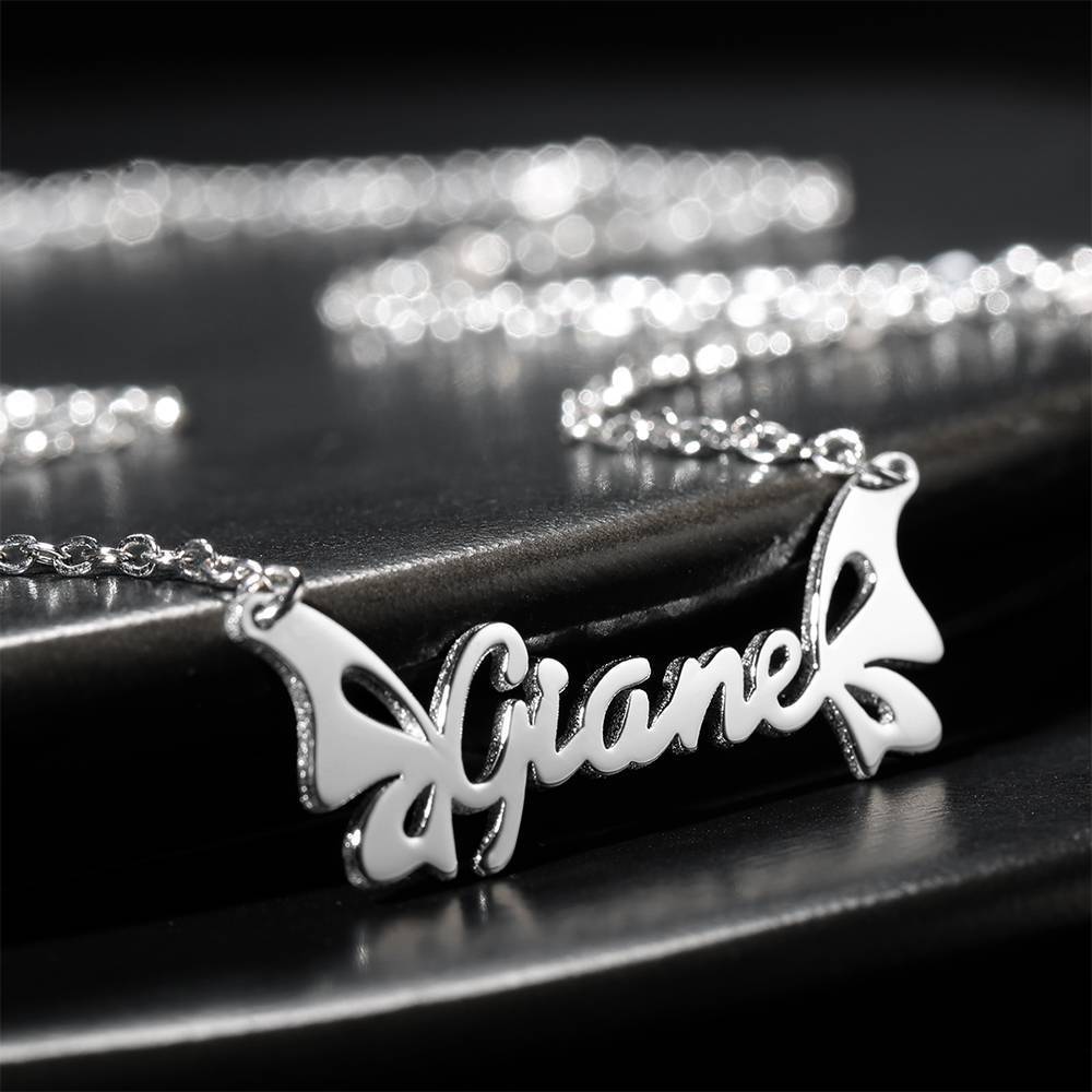 Personalized Butterfly Name Necklace Silver