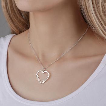 Custom Heart shaped Two Name Necklace Perfect Gift Silver