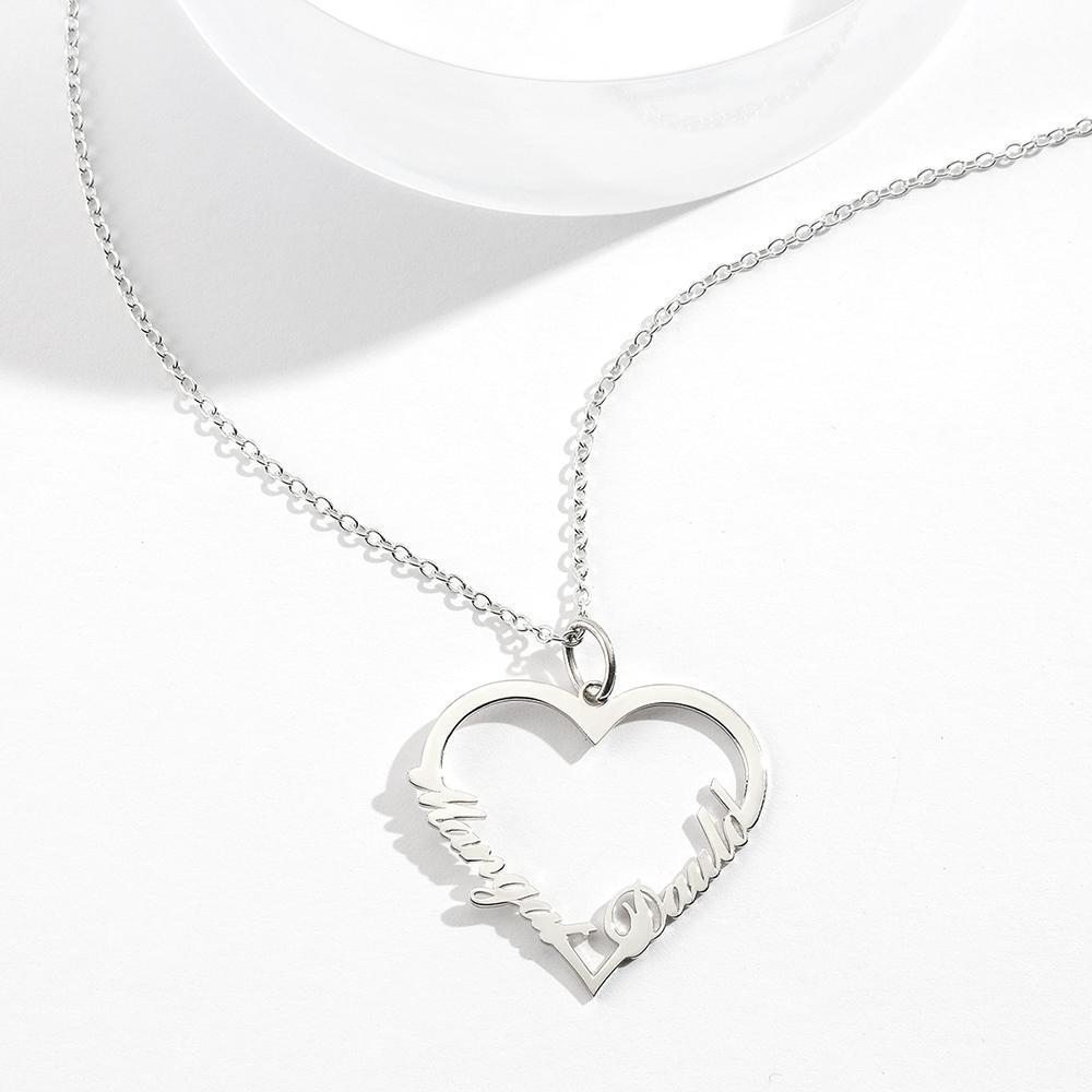 Custom Heart shaped Two Name Necklace Perfect Gift Silver