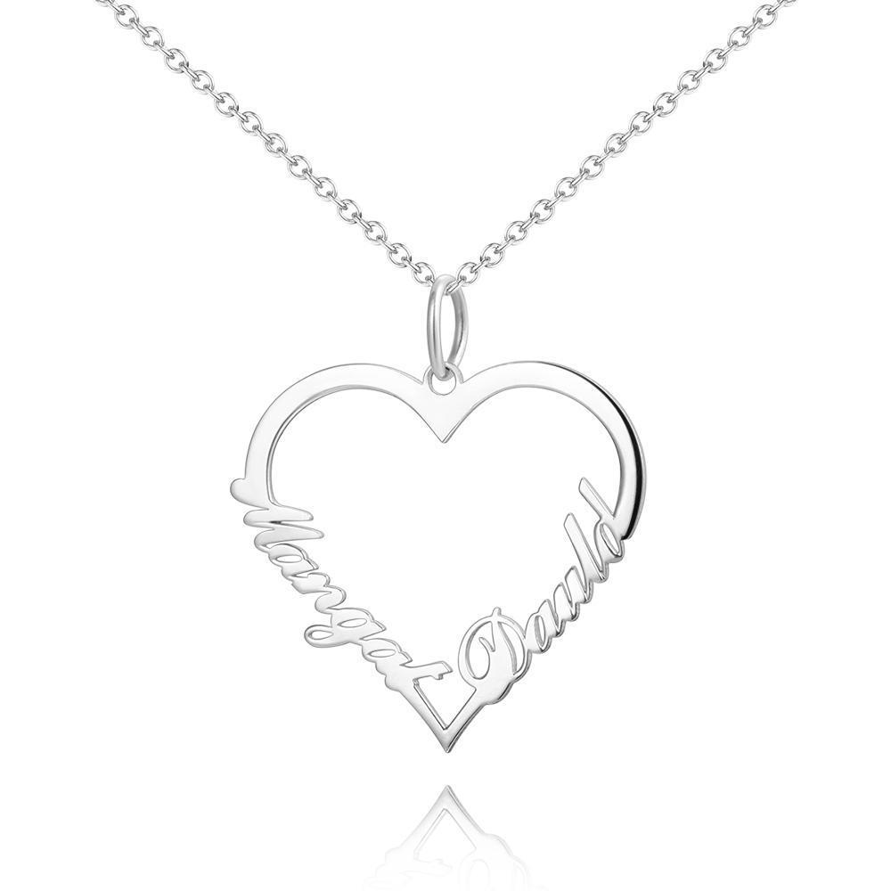 Custom Heart shaped Two Name Necklace Perfect Gift Silver