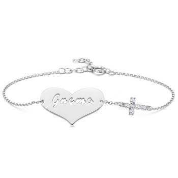 Hollow Letter with Cross Engraved Bracelet Silver Plated 