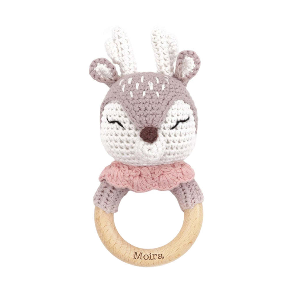 Personalisierte Tier-babyrassel, Babyparty-geschenke, Individuelle Holzrassel, Häkelrassel, Spielzeug Für Neugeborene, Geschenk Für Neffe, Nichte - ihrenamenskettede