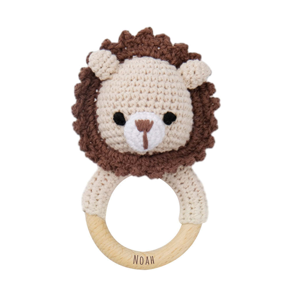 Personalisierte Tier-babyrassel, Babyparty-geschenke, Individuelle Holzrassel, Häkelrassel, Spielzeug Für Neugeborene, Geschenk Für Neffe, Nichte - ihrenamenskettede