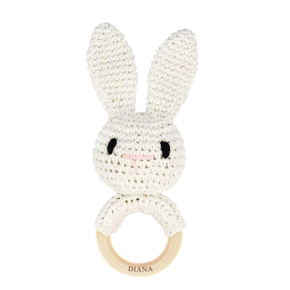 Personalisierte Tier-babyrassel, Babyparty-geschenke, Individuelle Holzrassel, Häkelrassel, Spielzeug Für Neugeborene, Geschenk Für Neffe, Nichte - ihrenamenskettede