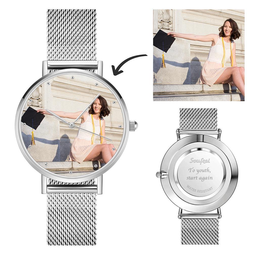Vatertags Geschenke Gravierbares Unisex Legierung Armband Foto Uhr 40mm