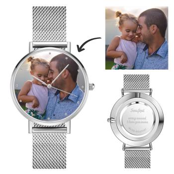 Vatertags Geschenke Gravierbares Unisex Legierung Armband Foto Uhr 40mm