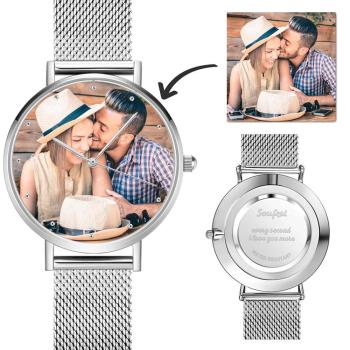 Vatertags Geschenke Gravierbares Unisex Legierung Armband Foto Uhr 40mm