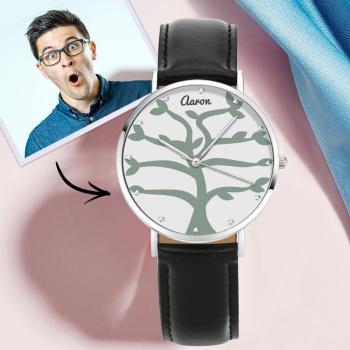 Custom Name Watch Schwarzes Lederarmband 40Mm (1-9 Namen)