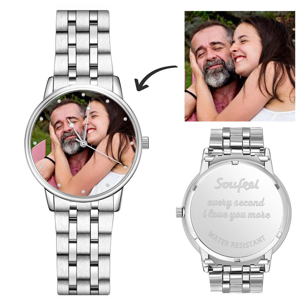 Vatertags Geschenke Gravierbares Unisex Legierung Armbanduhr Foto Uhr 40mm