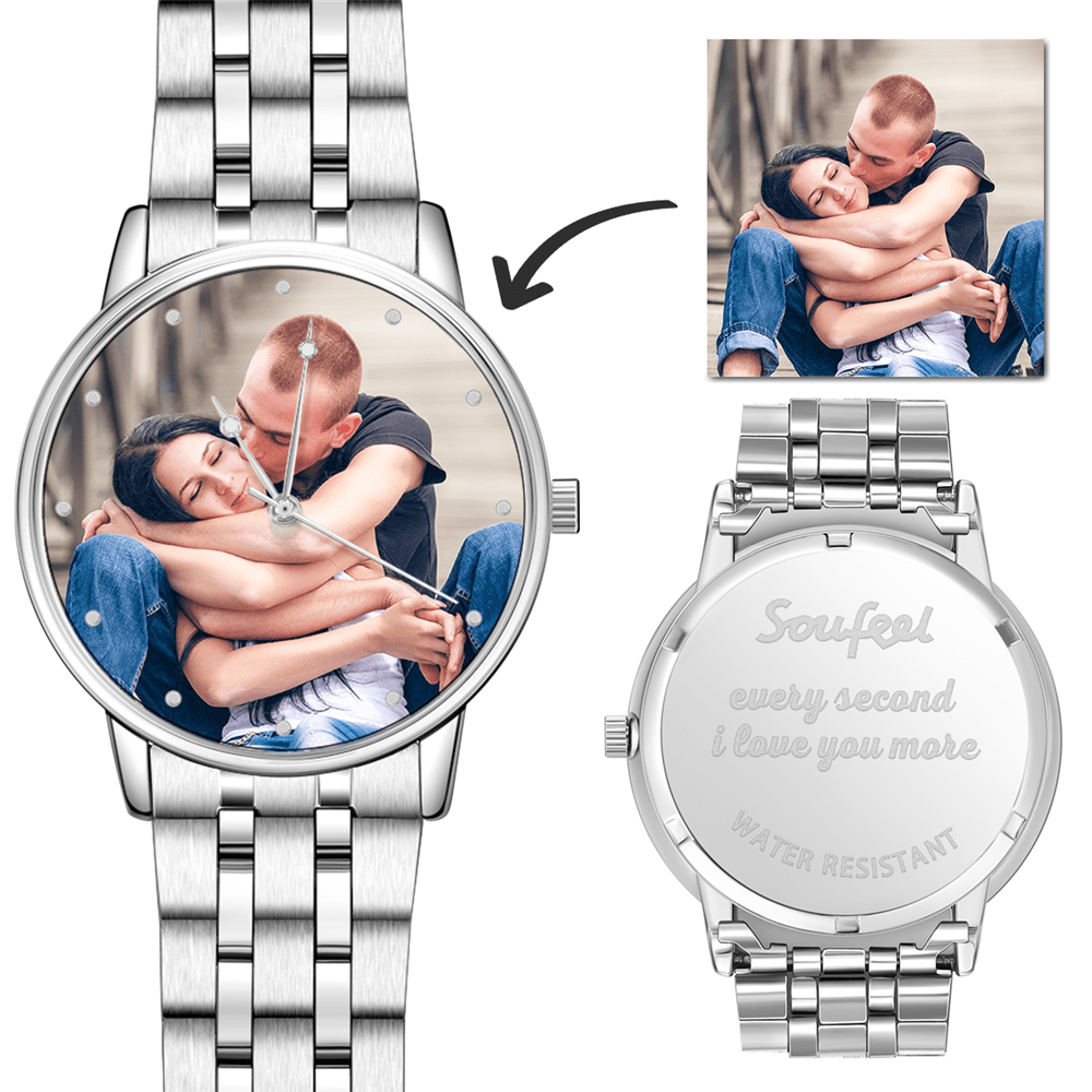 Vatertags Geschenke Gravierbares Unisex Legierung Armbanduhr Foto Uhr 40mm