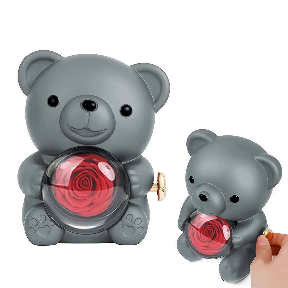 Gravierte Herzkette Mit Echter Rose Und Bären-geschenkbox In Rosenform, Schmuck-geschenkbox - namenecklacede