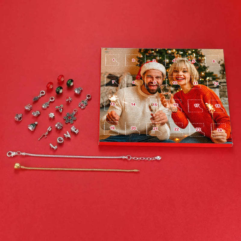 Personalisierter Fotoschmuck, Adventskalender, Foto-charm, Überraschungs-blindbox-armband, 24 Kalender-countdown-geschenkbox-armband Für Weihnachten - ihrenamenskettede