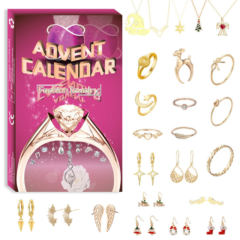 Weihnachts-adventskalender-box Mit 24 Zahlen, Schmuck, Ring, Halskette, Schmuck, Adventskalender, Geschenkbox (zufälliger Stil)