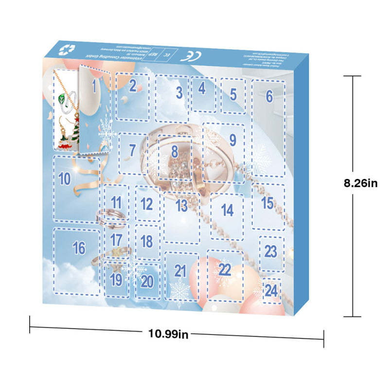 Adventskalender Bis Weihnachten, Ring, Halskette, Ohrringe, Schmuckkästchen-set, Weihnachten, 24-teiliges Set (zufälliger Stil) - ihrenamenskettede