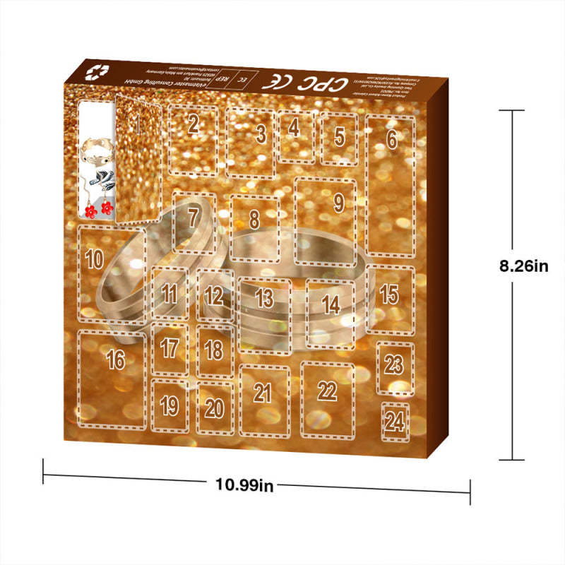 Weihnachtsbox Adventskalender Schmuckset Box Ring Halskette Ohrringe Weihnachten 24-teiliges Set (zufälliger Stil) - ihrenamenskettede