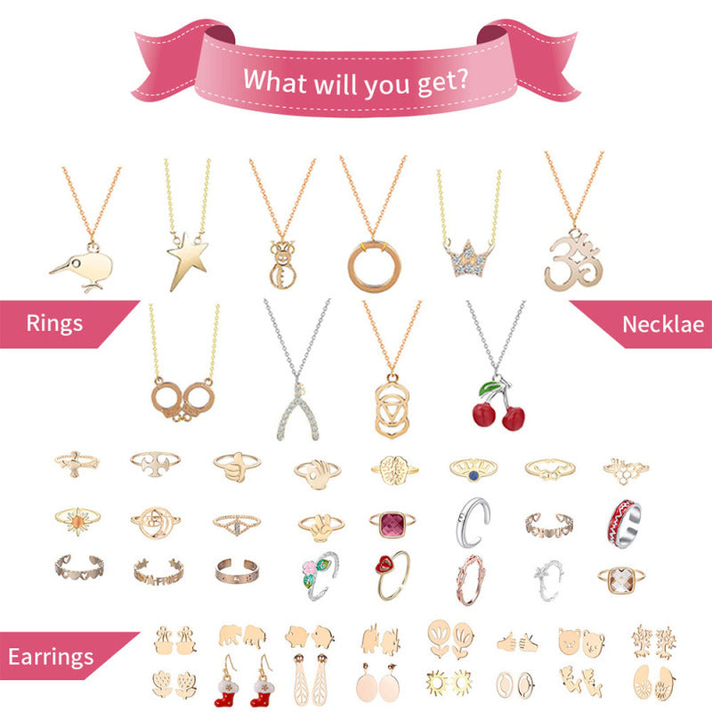 Adventskalender Für Weihnachten, Schmuckset, Box, Ring, Halskette, Ohrringe, Weihnachten, 24-teiliges Set (zufälliger Stil)