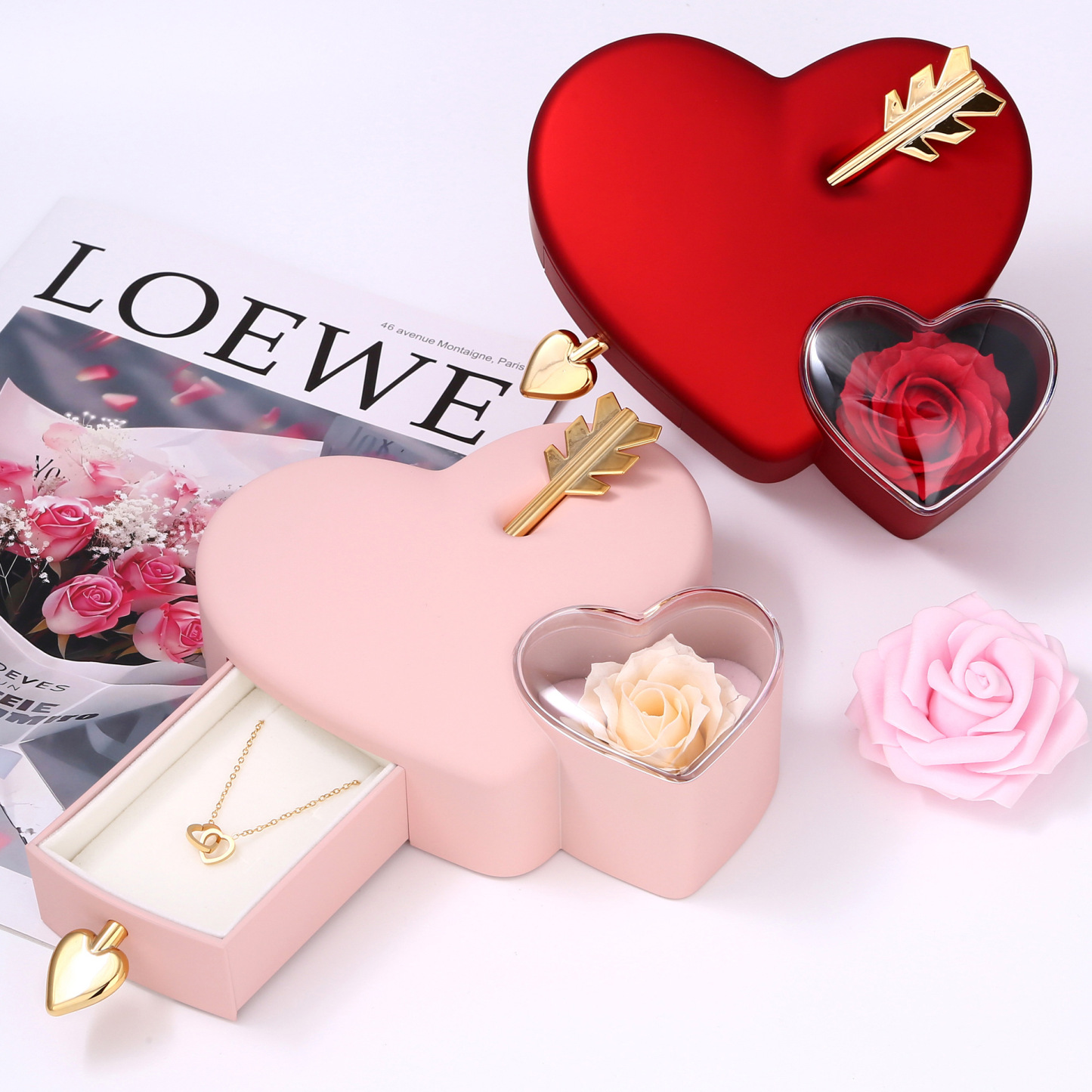 Geschenkbox Mit Amor-pfeil In Herzform, Inklusive Halskette Und Romantischer Roter Schmuckschatulle In Herzform Für Sie - namenecklacede