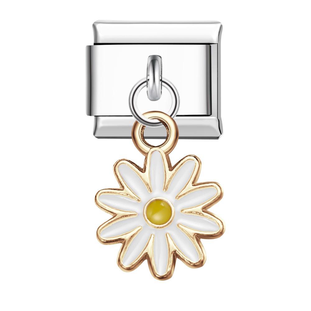 Bunter Italienischer Charm Mit Zehn Blütenblättern In Weiß Für Italienische Charm-armbänder Composable Link - ihrenamenskettede