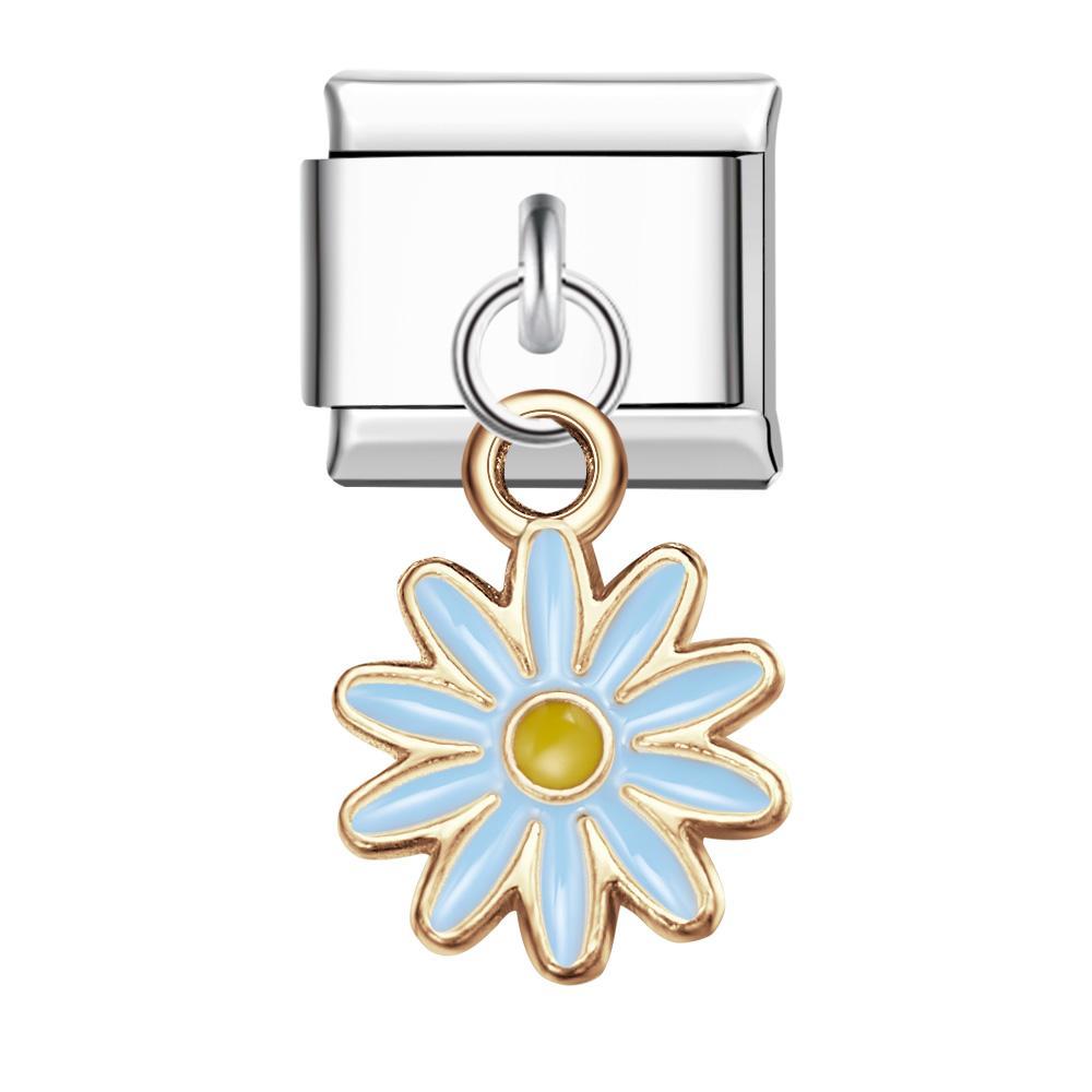 Blauer Italienischer Charm Mit Zehn Blütenblättern Für Italienische Charm-armbänder Composable Link - ihrenamenskettede