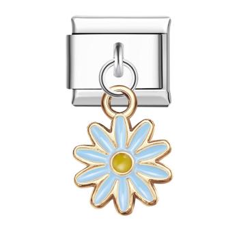 Blauer Italienischer Charm Mit Zehn Blütenblättern Für Italienische Charm-armbänder Composable Link - ihrenamenskettede