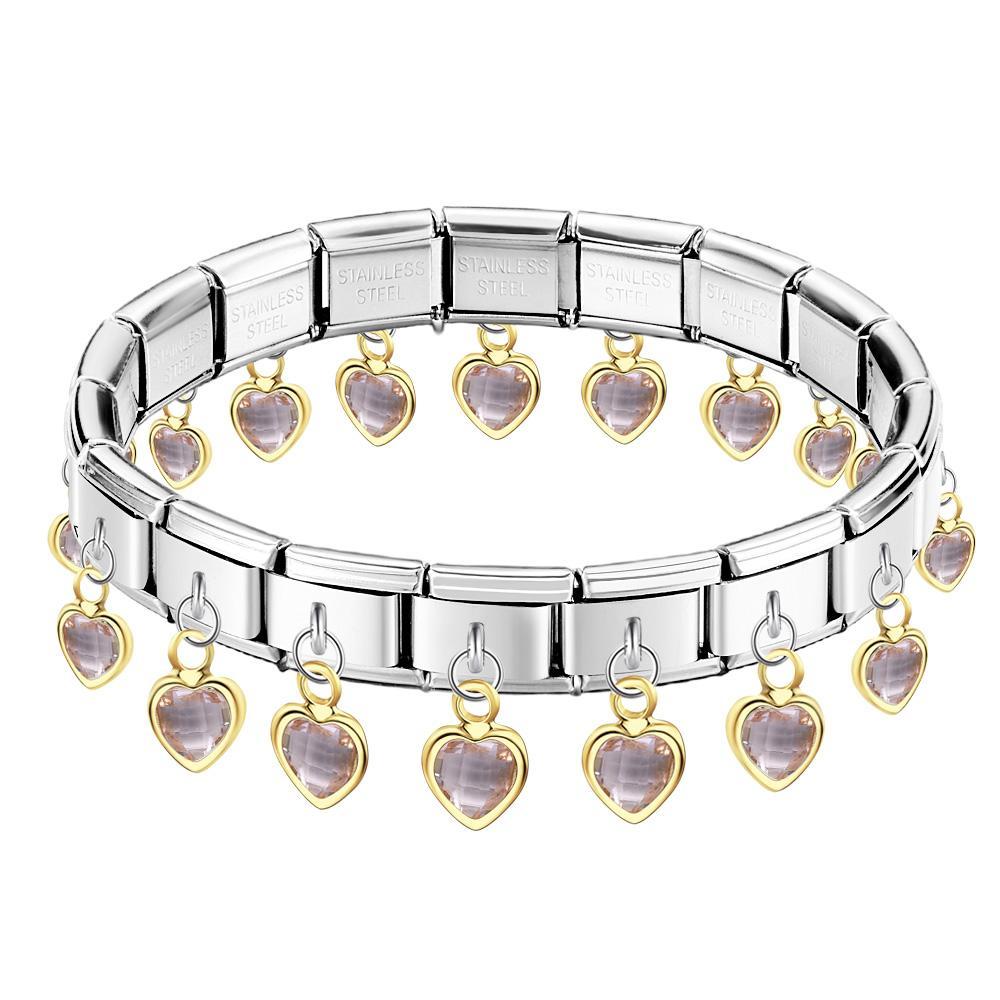 Rosafarbenes Italienisches Vintage-charm-armband Mit Herz-anhänger - ihrenamenskettede