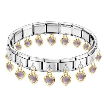 Rosafarbenes Italienisches Vintage-charm-armband Mit Herz-anhänger - ihrenamenskettede