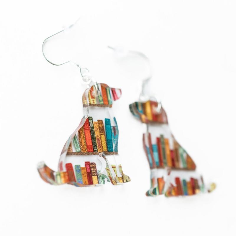 Katze-hund-buch-ohrringe, Lustiger Acryl-bücherregal-ohrring, Schmuck Für Buchliebhaber-geschenke - ihrenamenskettede