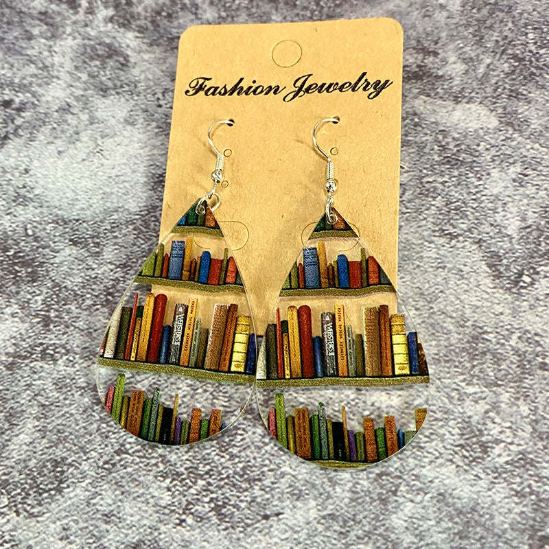 Katze-hund-buch-ohrringe, Lustiger Acryl-bücherregal-ohrring, Schmuck Für Buchliebhaber-geschenke - ihrenamenskettede
