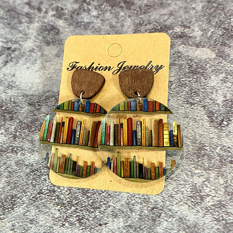 Katze-hund-buch-ohrringe, Lustiger Acryl-bücherregal-ohrring, Schmuck Für Buchliebhaber-geschenke - ihrenamenskettede
