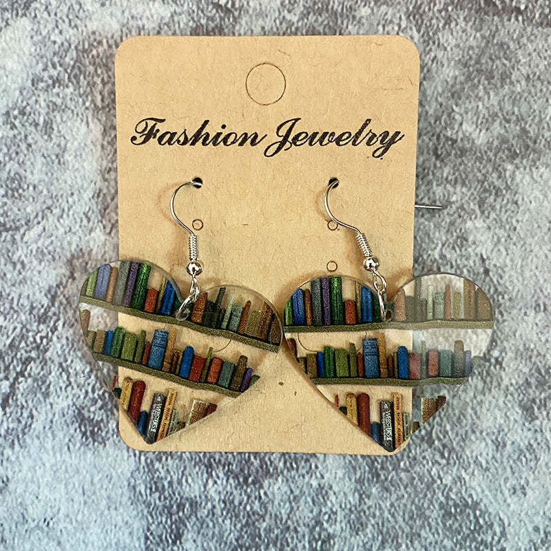 Katze-hund-buch-ohrringe, Lustiger Acryl-bücherregal-ohrring, Schmuck Für Buchliebhaber-geschenke - ihrenamenskettede