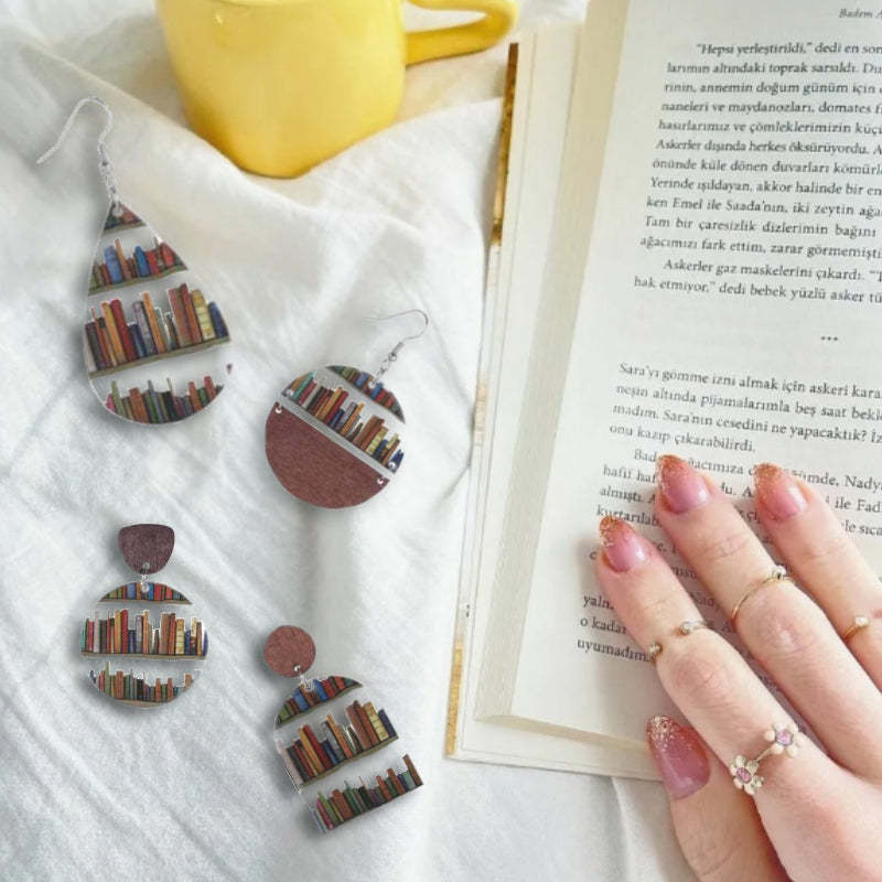 Katze-hund-buch-ohrringe, Lustiger Acryl-bücherregal-ohrring, Schmuck Für Buchliebhaber-geschenke - ihrenamenskettede
