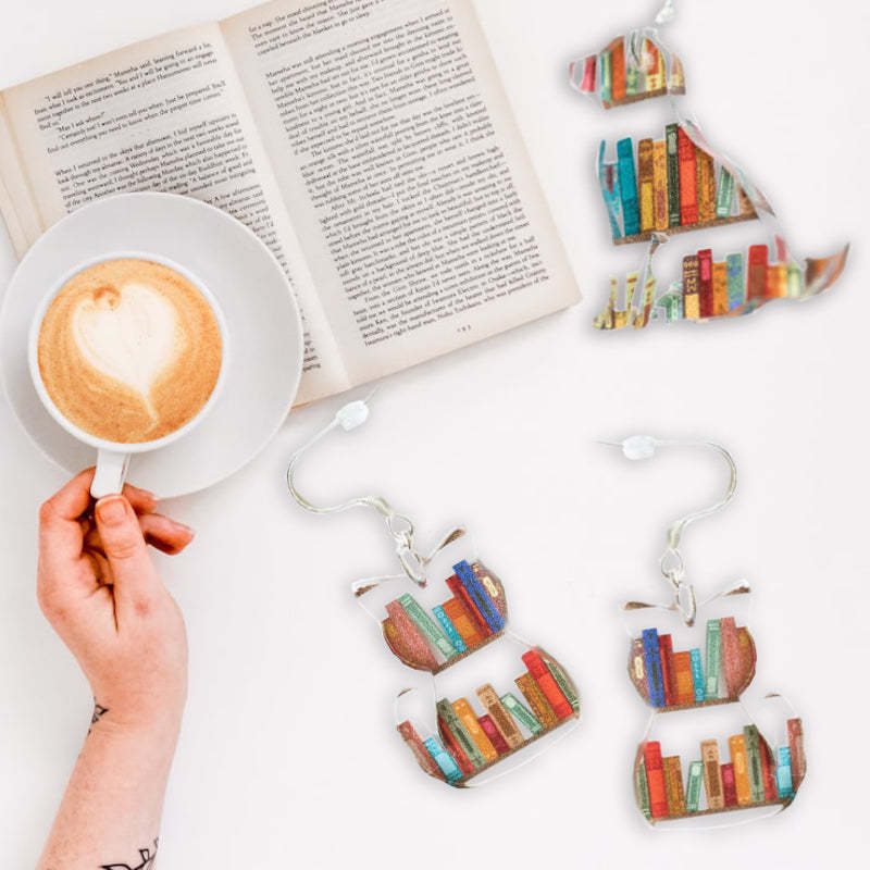 Katze-hund-buch-ohrringe, Lustiger Acryl-bücherregal-ohrring, Schmuck Für Buchliebhaber-geschenke - ihrenamenskettede
