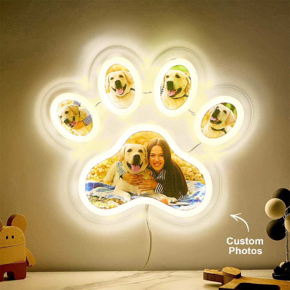 Benutzerdefinierte Foto Haustier Pfote Neon Lampe Personalisierte Memorial Einstellbare Helligkeit Nachtlicht Geschenke Für Sie - ihrenamenskettede