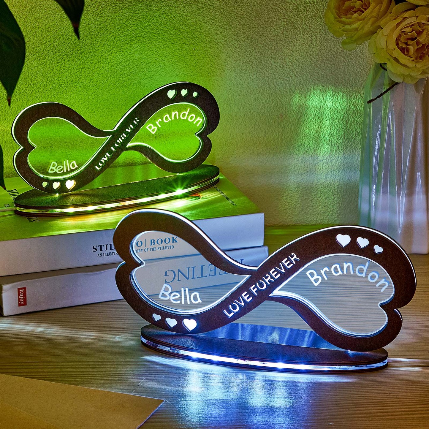 Benutzerdefinierte Paar Namen Acryl Lampe Home Decor Personalisierte Unendlichkeit Symbol Holz Nachtlicht Jahrestagsgeschenke - ihrenamenskettede