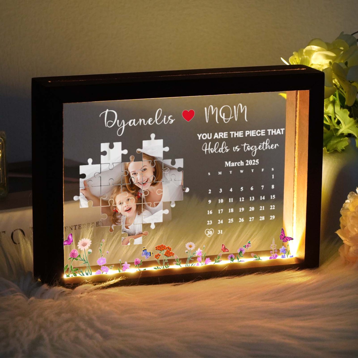 Du Bist Das Stück, Das Uns Zusammenhält. Lichtrahmen, Muttertagsgeschenke, Personalisiertes Geschenk - namenecklacede