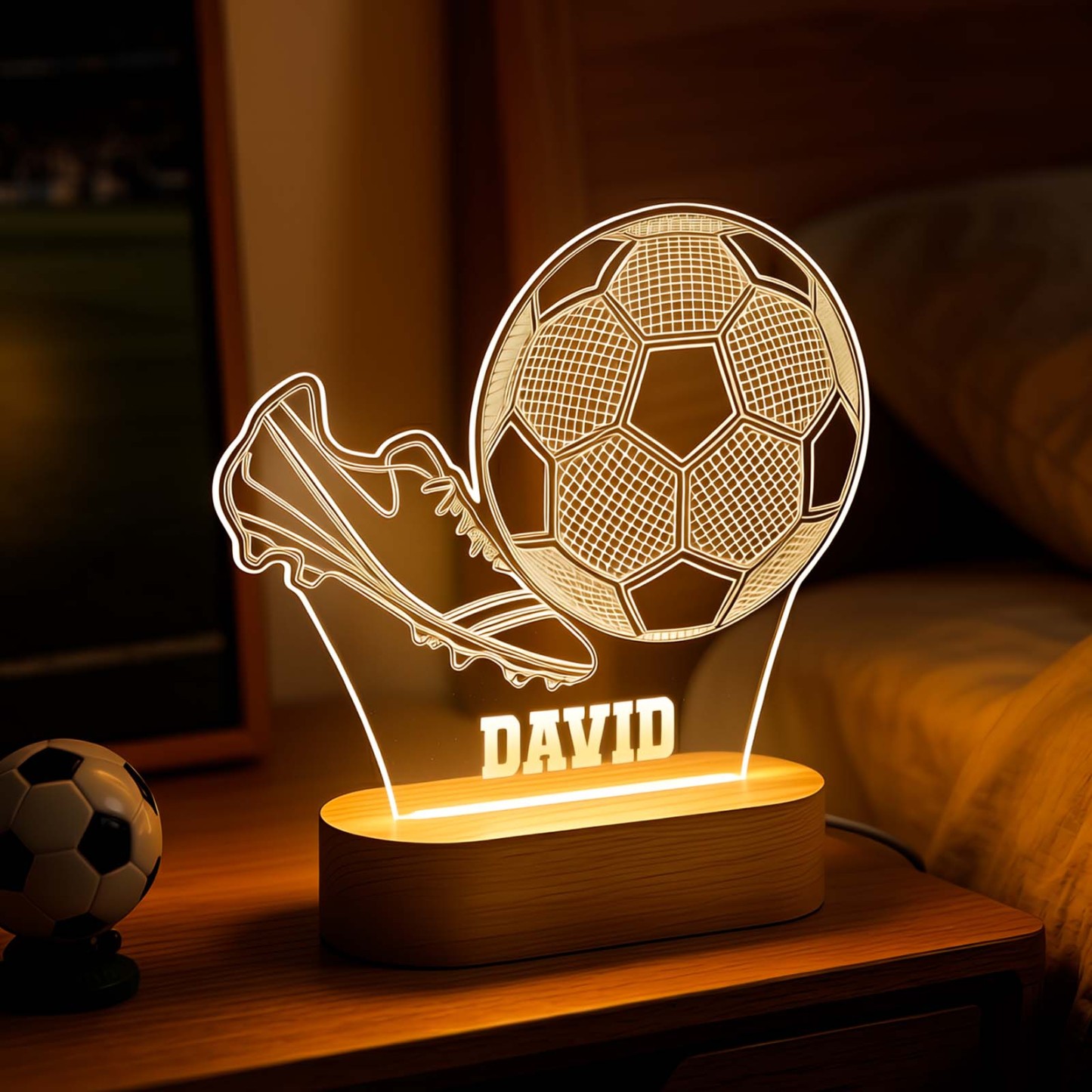 Personalisierte 3d-fußball-nachtlampe Mit Individuellem Namen, Led-fußballlampe Für Kinder - namenecklacede