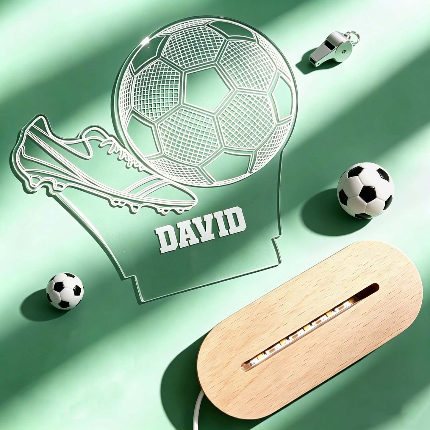 Personalisierte 3d-fußball-nachtlampe Mit Individuellem Namen, Led-fußballlampe Für Kinder - namenecklacede