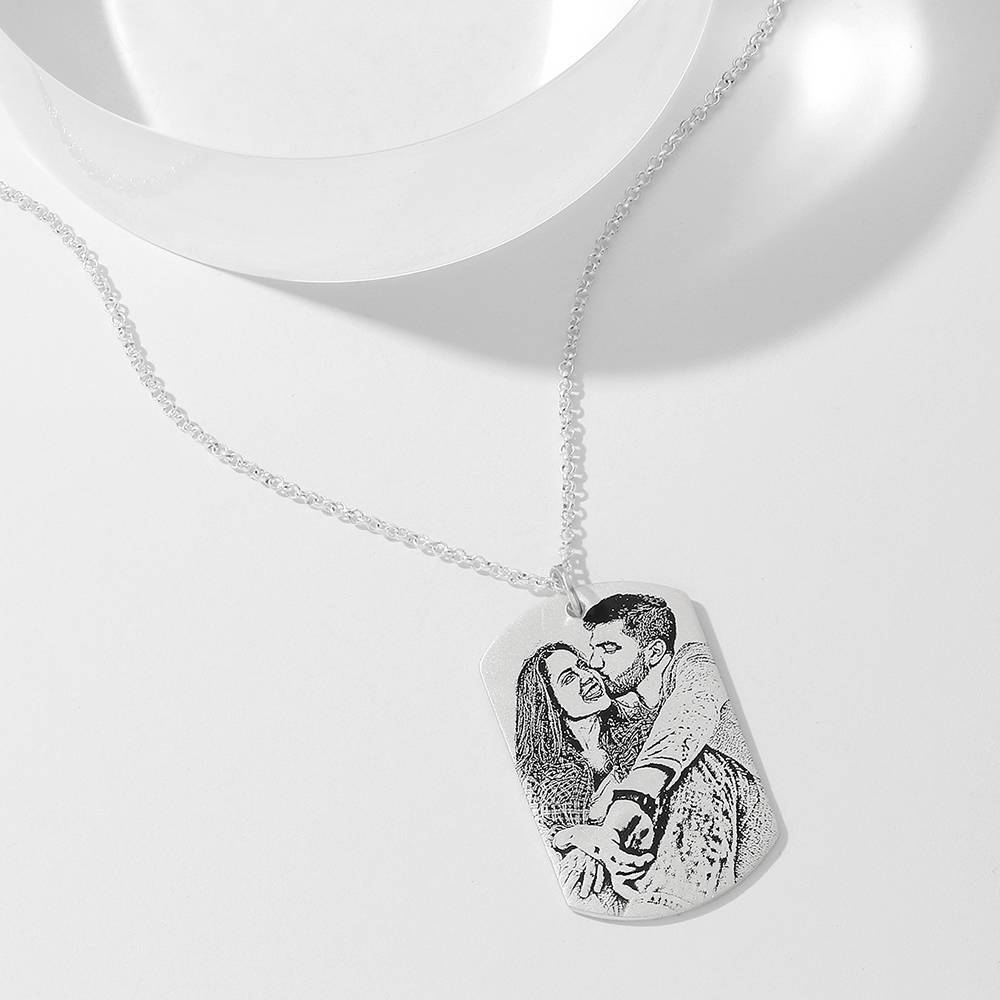 Women's Women's Photo Engraved Tag Necklace With Engraving Silver