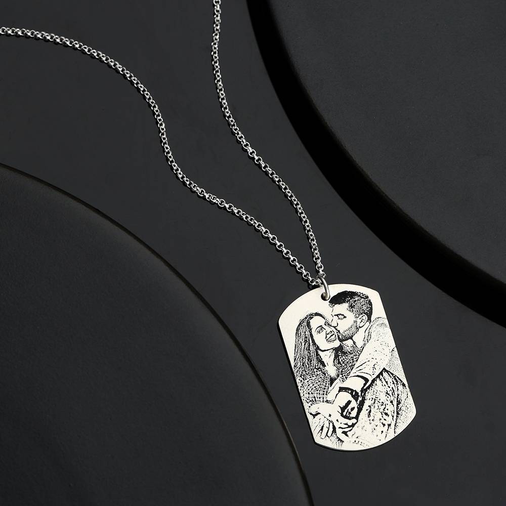 Women's Women's Photo Engraved Tag Necklace With Engraving Silver