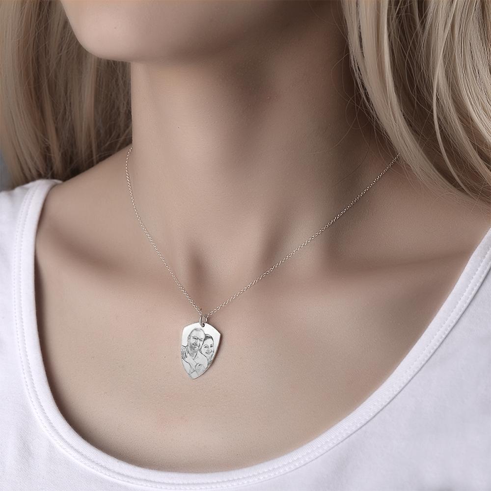 Custom Shield Engraved Photo Necklace
