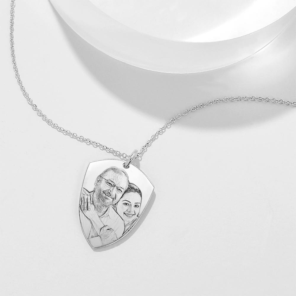 Custom Shield Engraved Photo Necklace