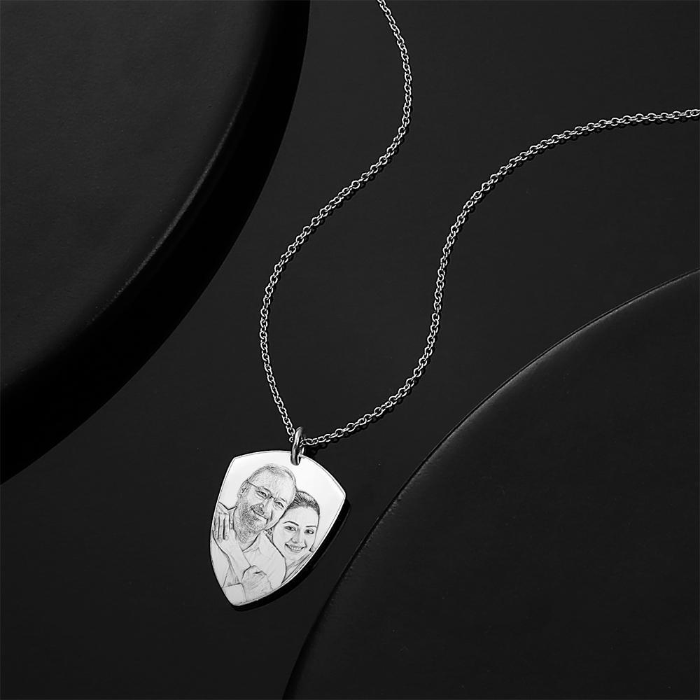 Custom Shield Engraved Photo Necklace