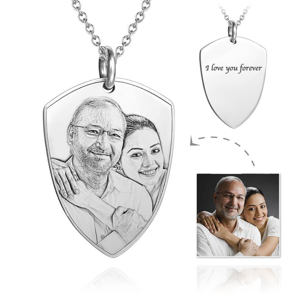 Personalized Star Engraved Photo Necklace Silver